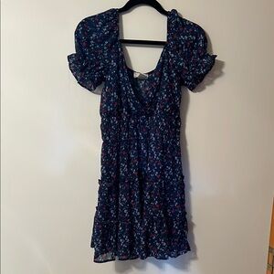 Altar'd State Blue Dress with Red and White Floral Accents